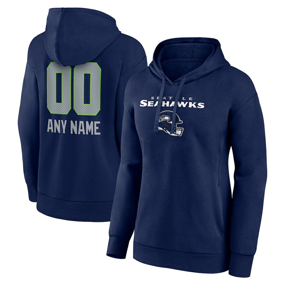 Seattle Seahawks Women's Personalized Name & Number Team Wordmark Pullover Hoodie - College Navy - NFL