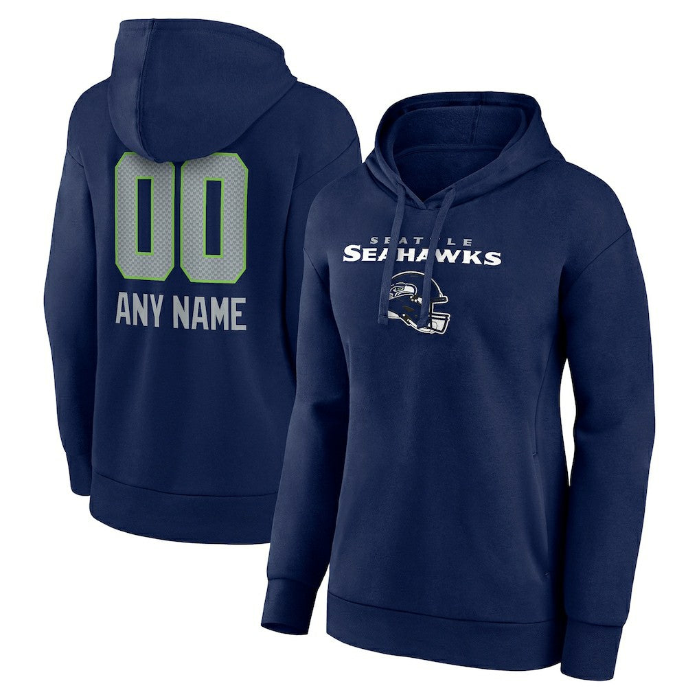 Seattle Seahawks Women's Personalized Name & Number Team Wordmark Pullover Hoodie - College Navy - NFL