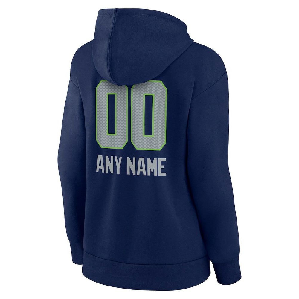 Seattle Seahawks Women's Personalized Name & Number Team Wordmark Pullover Hoodie - College Navy - NFL