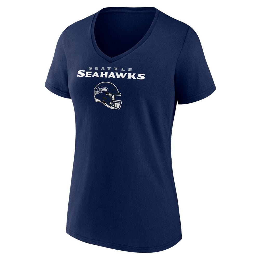 Seattle Seahawks Women's Personalized Name & Number Team Wordmark V-Neck T-Shirt - College Navy - NFL