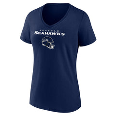 Seattle Seahawks Women's Personalized Name & Number Team Wordmark V-Neck T-Shirt - College Navy - NFL