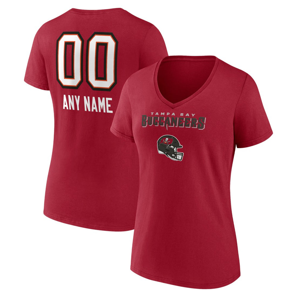 Tampa Bay Buccaneers Women's Personalized Name & Number Team Wordmark V-Neck T-Shirt - Red - NFL