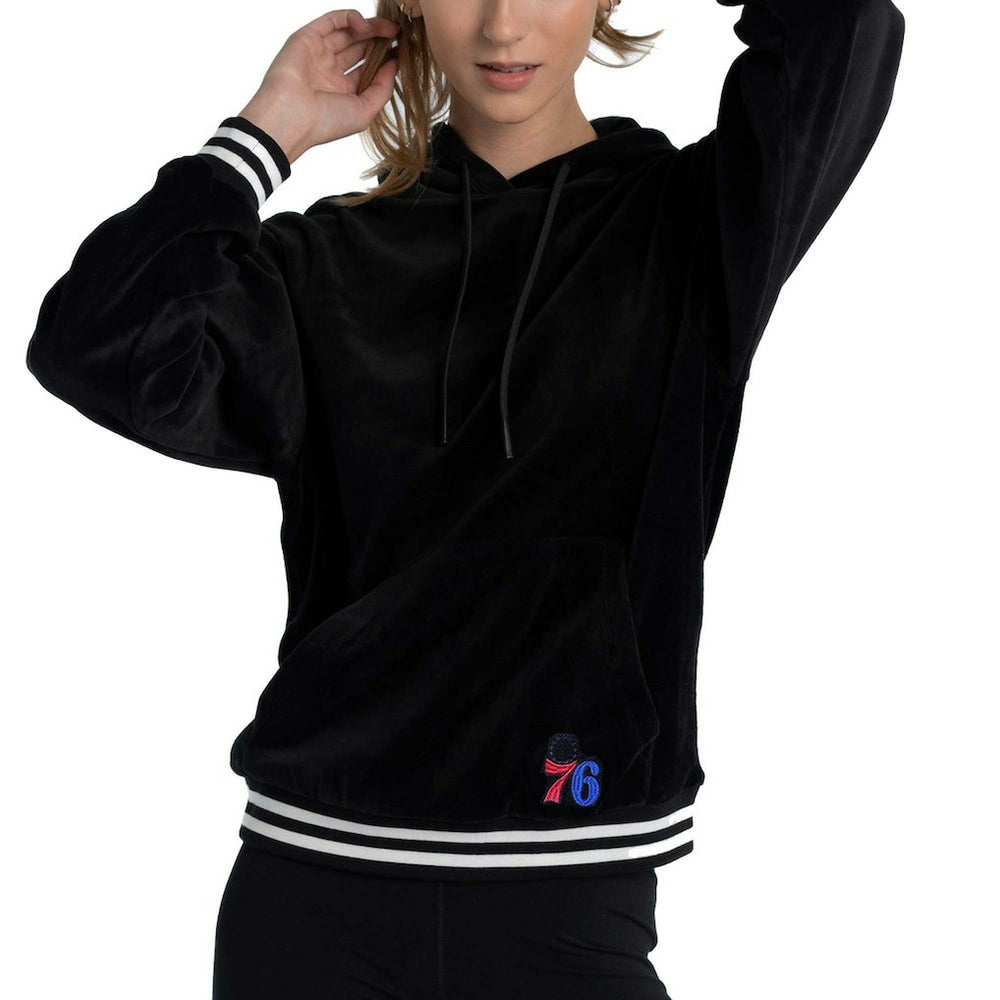 Philadelphia 76ers Lusso Women's Nellie Oversized Velour Pullover Hoodie Black