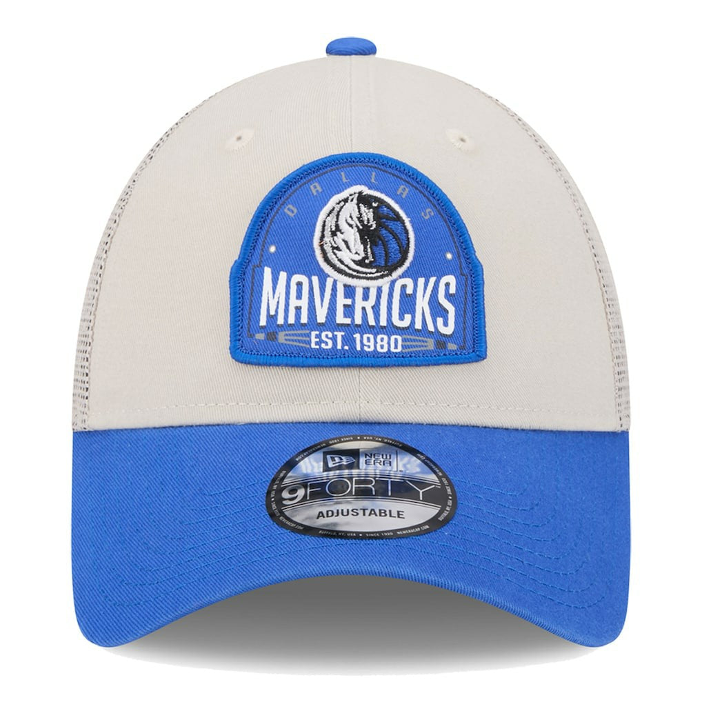 New Era Dallas Mavericks Throwback Patch Trucker 9FORTY Adjustable Hat Khaki/Blue