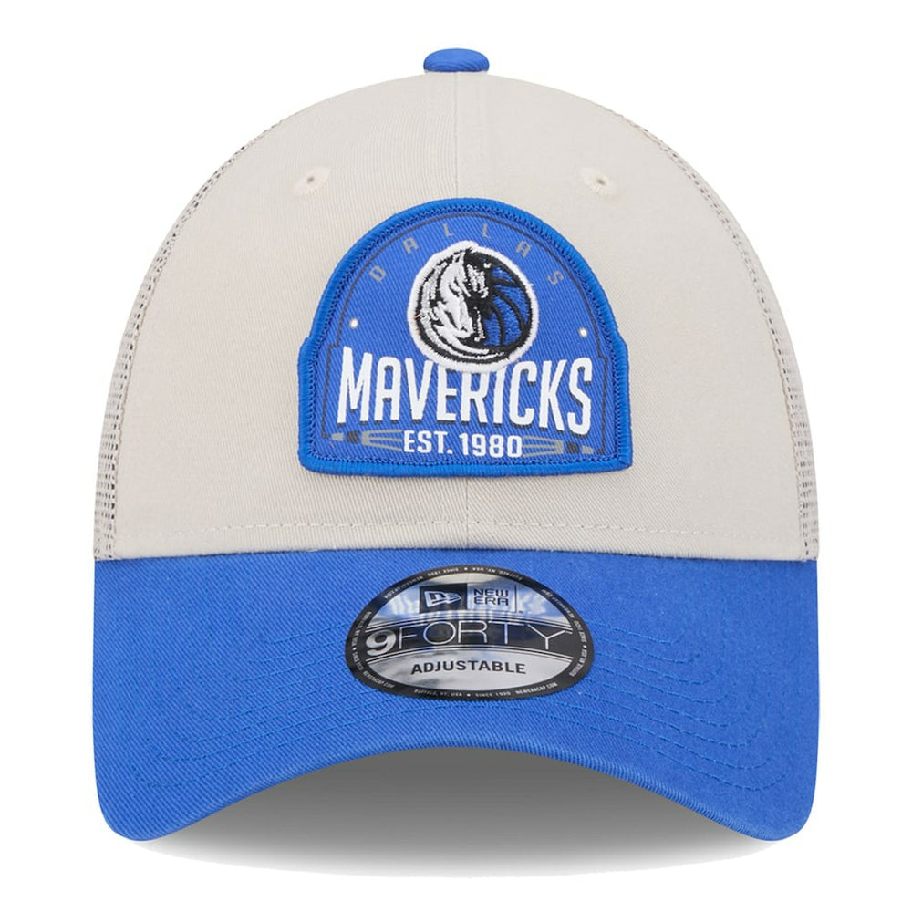 New Era Dallas Mavericks Throwback Patch Trucker 9FORTY Adjustable Hat Khaki/Blue