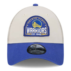 New Era Golden State Warriors Throwback Patch Trucker 9FORTY Adjustable Hat Khaki/Royal