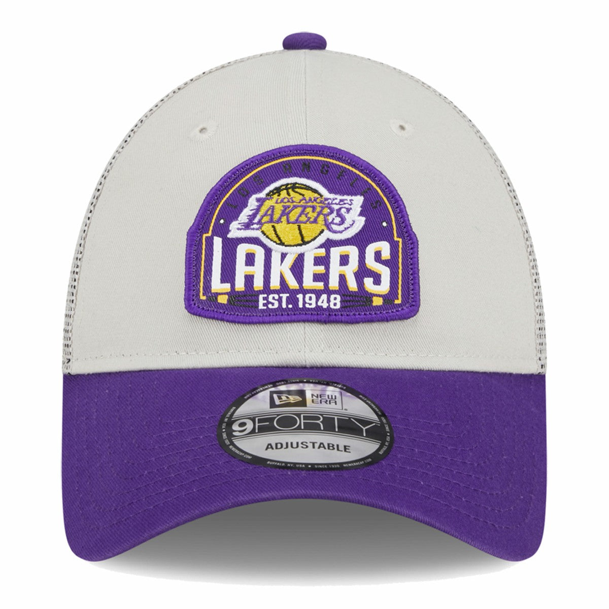New Era Los Angeles Lakers Throwback Patch Trucker 9FORTY Adjustable Hat Khaki/Purple