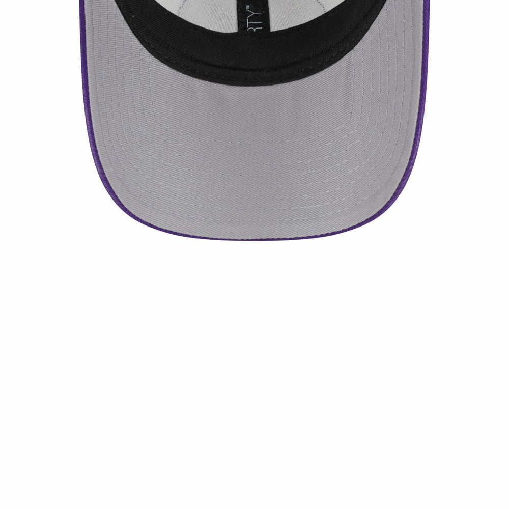 New Era Los Angeles Lakers Throwback Patch Trucker 9FORTY Adjustable Hat Khaki/Purple