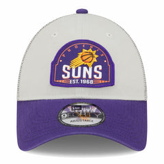 New Era Phoenix Suns Throwback Patch Trucker 9FORTY Adjustable Hat Khaki/Purple