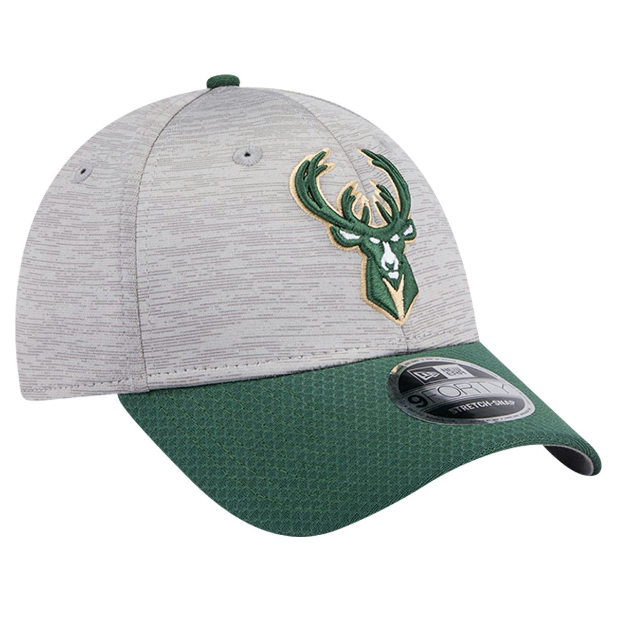 New Era Milwaukee Bucks Active Digi-Tech Two-Tone 9FORTY Adjustable Hat Heather Gray/Hunter Green