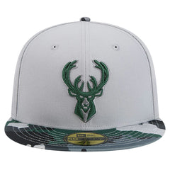 New Era Milwaukee Bucks Active Color Camo Visor 59FIFTY Fitted Hat Gray