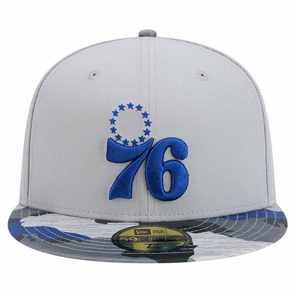 New Era Philadelphia 76ers Active Color Camo Visor 59FIFTY Fitted Hat Gray