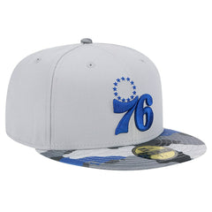 New Era Philadelphia 76ers Active Color Camo Visor 59FIFTY Fitted Hat Gray
