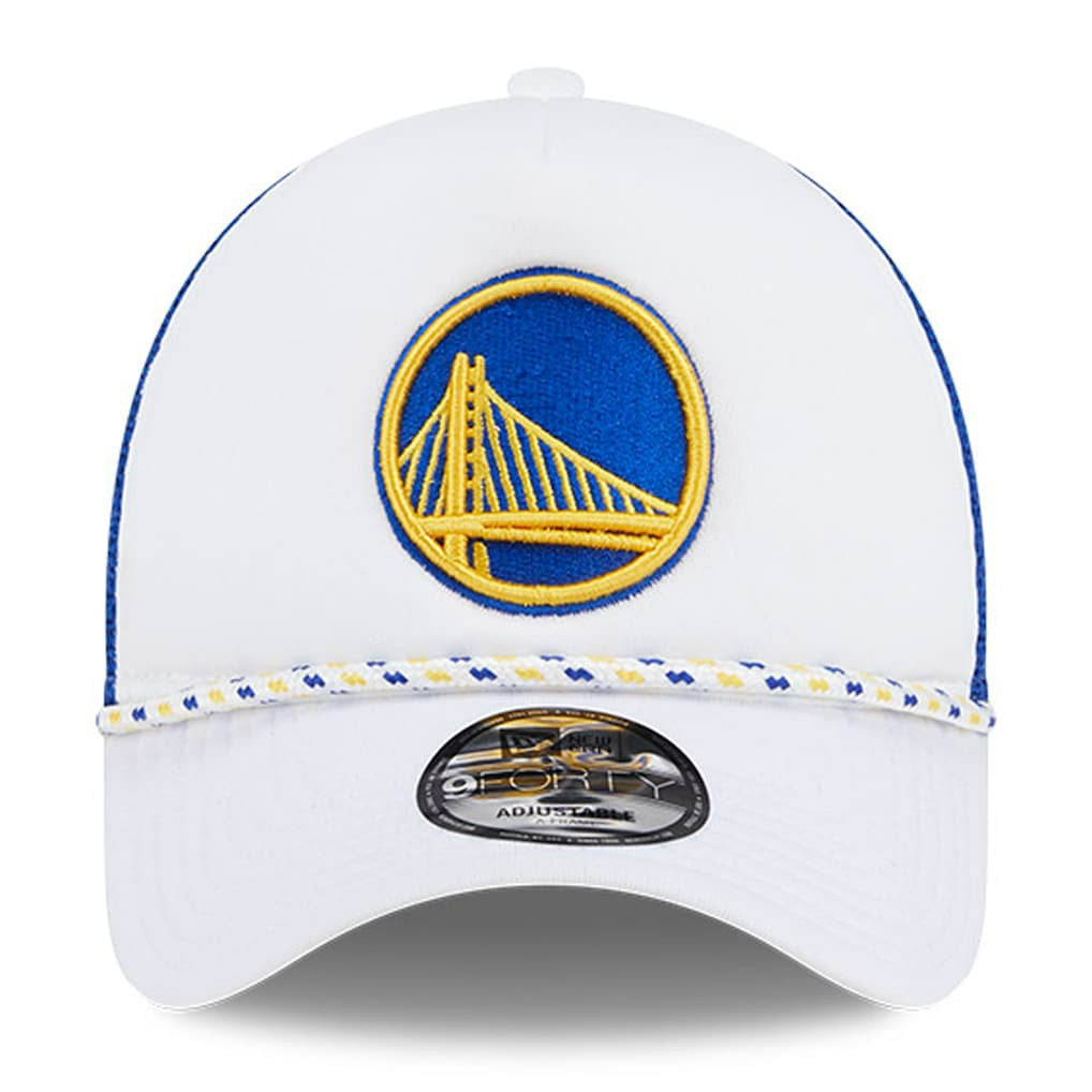 New Era Golden State Warriors Court Sport Foam A-Frame 9FORTY Adjustable Trucker Hat White/Royal