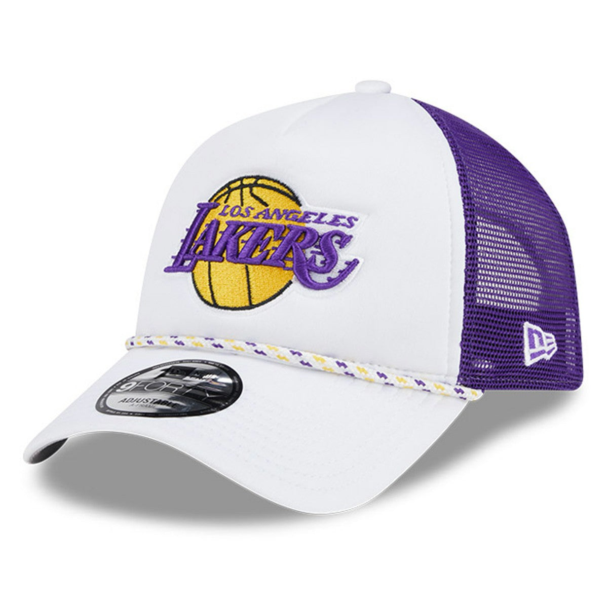 New Era Los Angeles Lakers Court Sport Foam A-Frame 9FORTY Adjustable Trucker Hat White/Purple