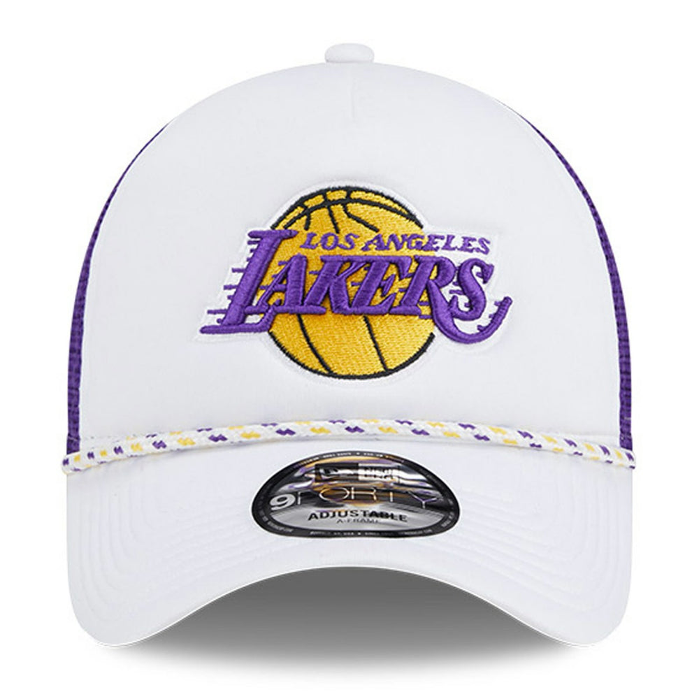 New Era Los Angeles Lakers Court Sport Foam A-Frame 9FORTY Adjustable Trucker Hat White/Purple