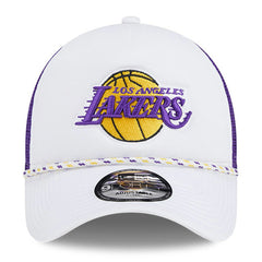 New Era Los Angeles Lakers Court Sport Foam A-Frame 9FORTY Adjustable Trucker Hat White/Purple