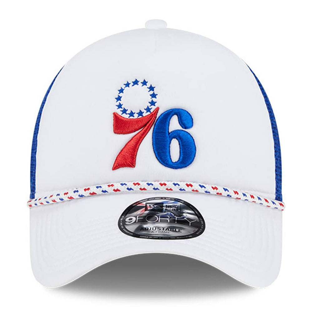 New Era Philadelphia 76ers Court Sport Foam A-Frame 9FORTY Adjustable Trucker Hat White/Royal
