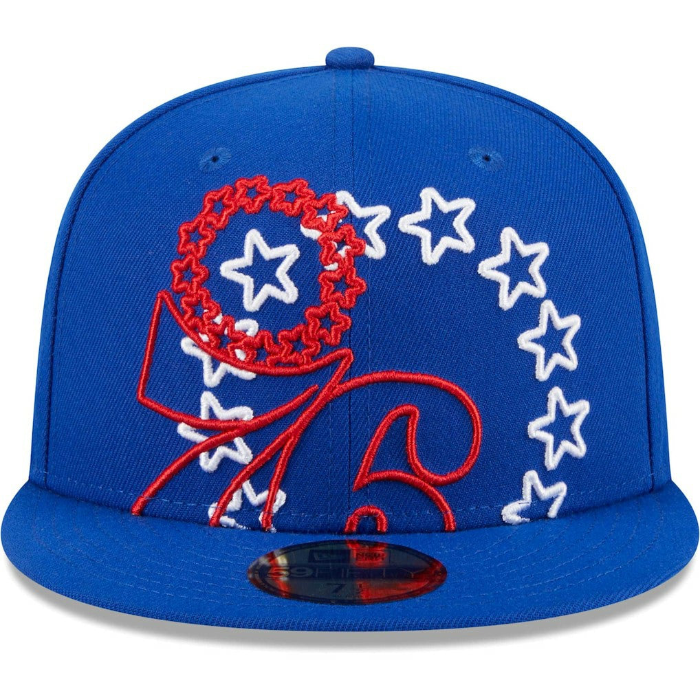 New Era Philadelphia 76ers Game Day Hollow Logo Mashup 59FIFTY Fitted Hat Royal