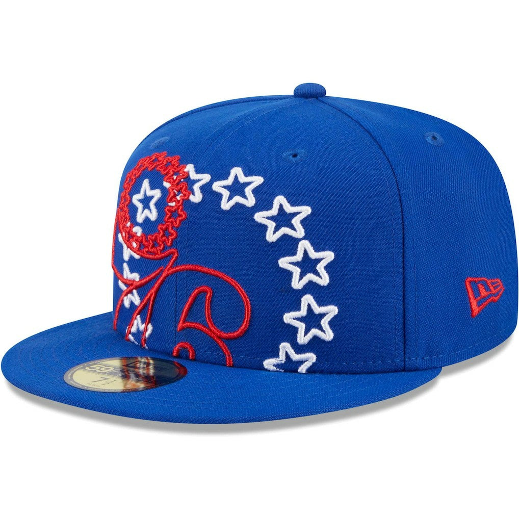 New Era Philadelphia 76ers Game Day Hollow Logo Mashup 59FIFTY Fitted Hat Royal