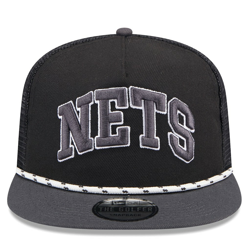 New Era Brooklyn Nets Throwback Team Arch Golfer Snapback Hat Black/Charcoal
