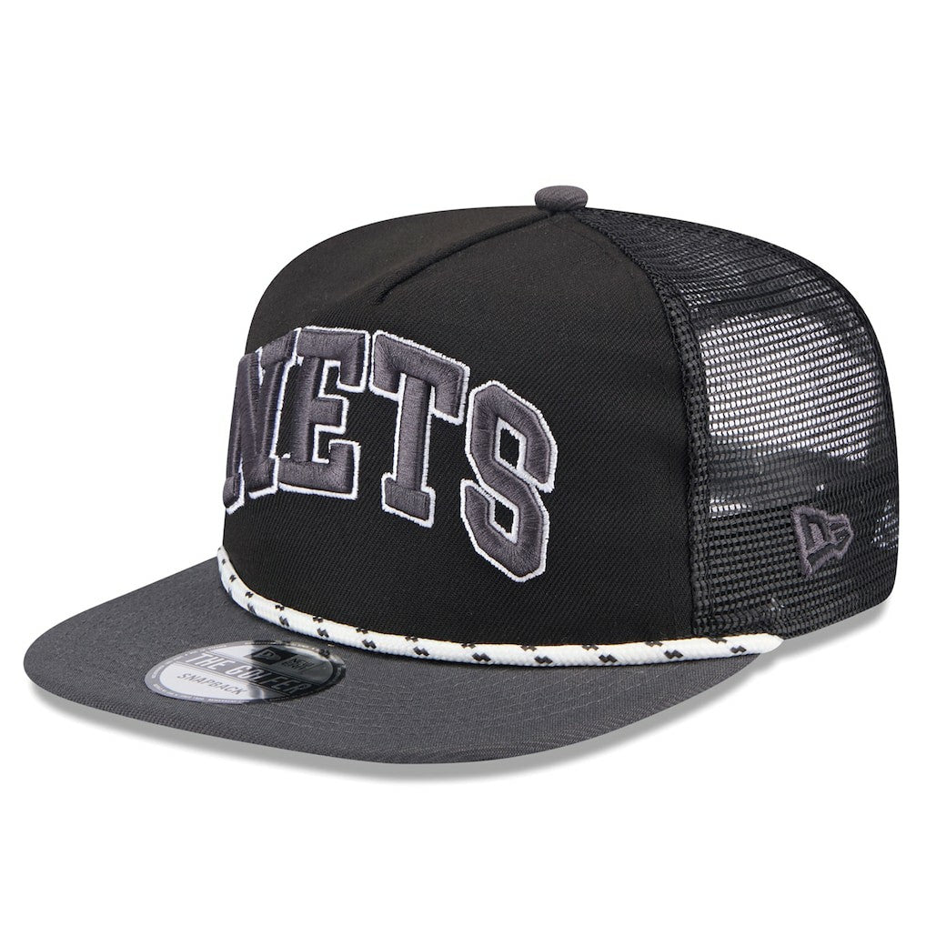 New Era Brooklyn Nets Throwback Team Arch Golfer Snapback Hat Black/Charcoal