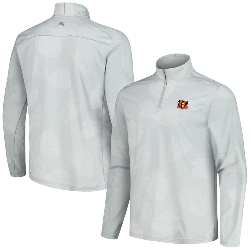 Cincinnati Bengals Delray Frond IslandZone Half-Zip Sweatshirt - Gray - Tommy Bahama
