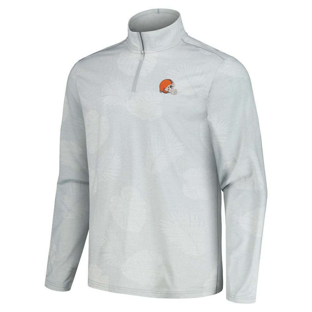 Cleveland Browns Delray Frond IslandZone Half-Zip Sweatshirt - Gray - Tommy Bahama