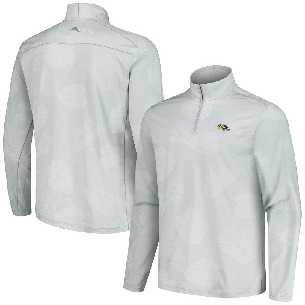Baltimore Ravens Delray Frond IslandZone Half-Zip Sweatshirt - Gray - Tommy Bahama