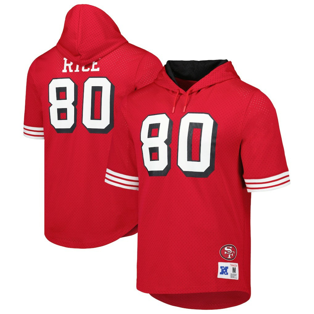 Jerry Rice San Francisco 49ers Retired Player Name & Number Mesh Hoodie T-Shirt - Scarlet - Mitchell & Ness