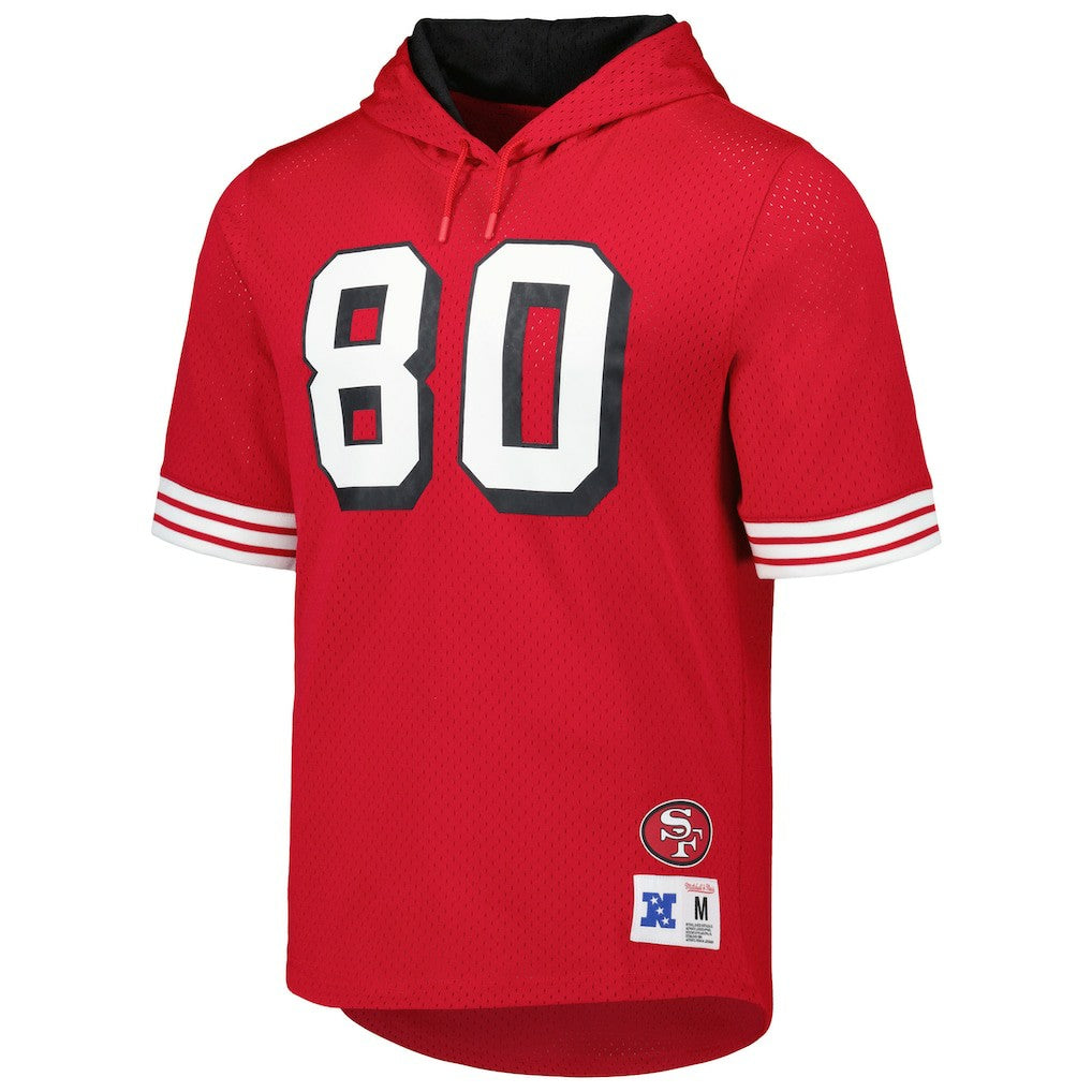 Jerry Rice San Francisco 49ers Retired Player Name & Number Mesh Hoodie T-Shirt - Scarlet - Mitchell & Ness
