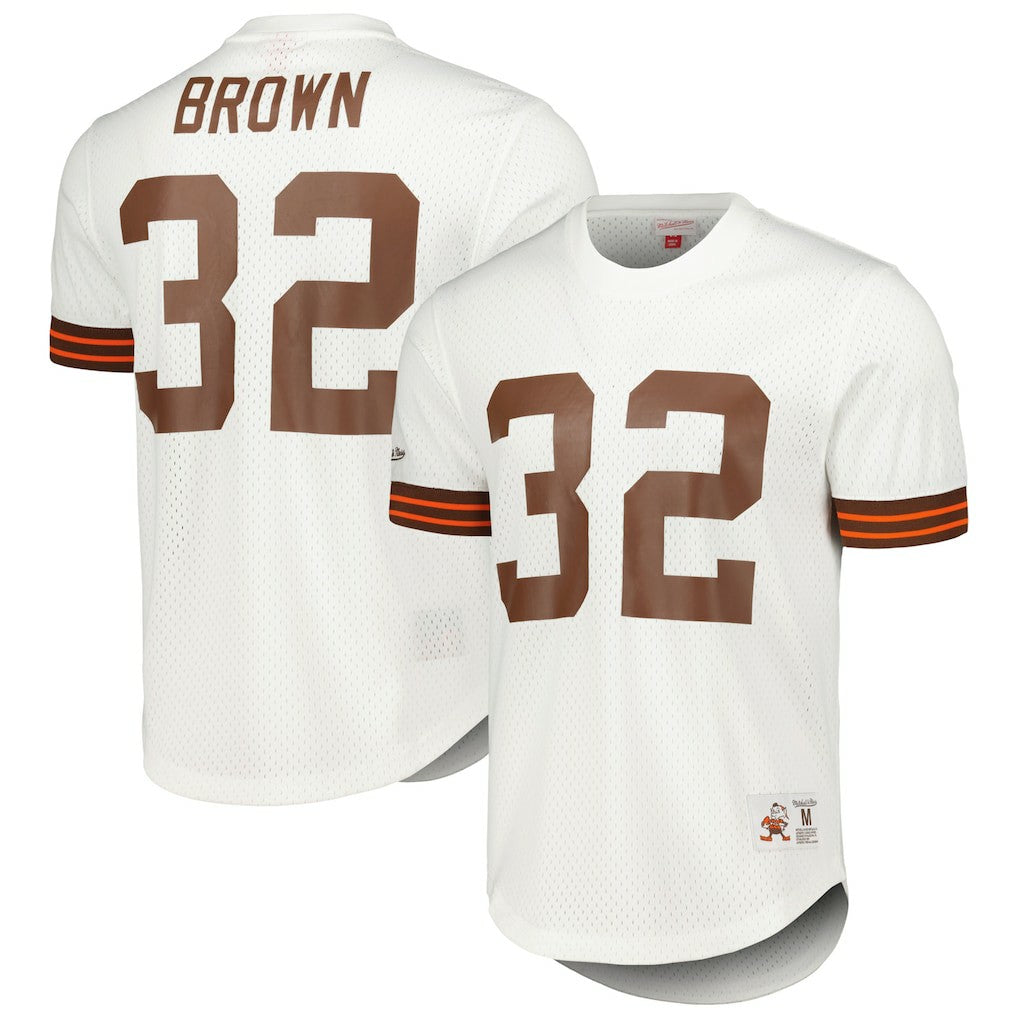 Jim Brown Cleveland Browns Retired Player Name & Number Mesh Top - White - Mitchell & Ness