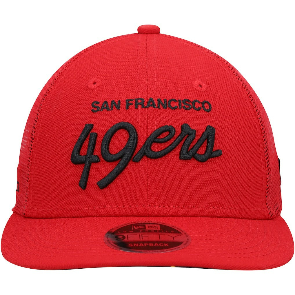San Francisco 49ers New Era Black Excellence Collection Wordmark Trucker Low Profile 9FIFTY Snapback Hat - Scarlet - NFL