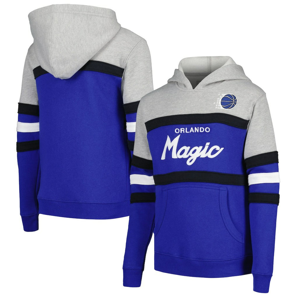 Mitchell & Ness Orlando Magic Youth Hardwood Classics Head Coach Pullover Hoodie Blue/Heather Gray