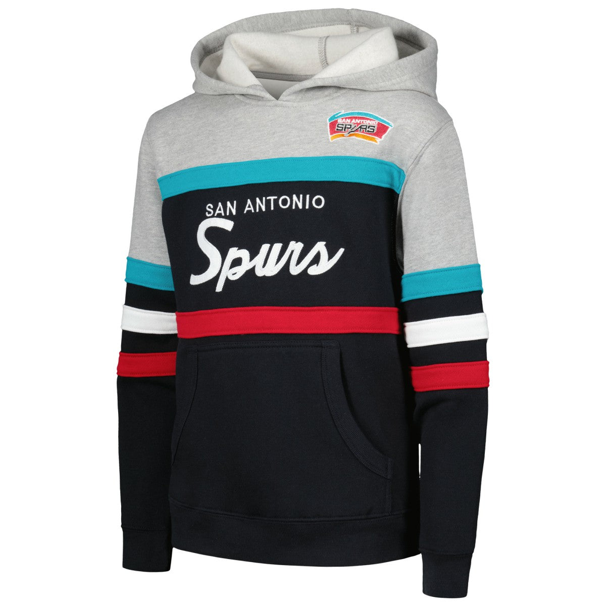 Mitchell & Ness San Antonio Spurs Youth Hardwood Classics Head Coach Pullover Hoodie Black/Heather Gray