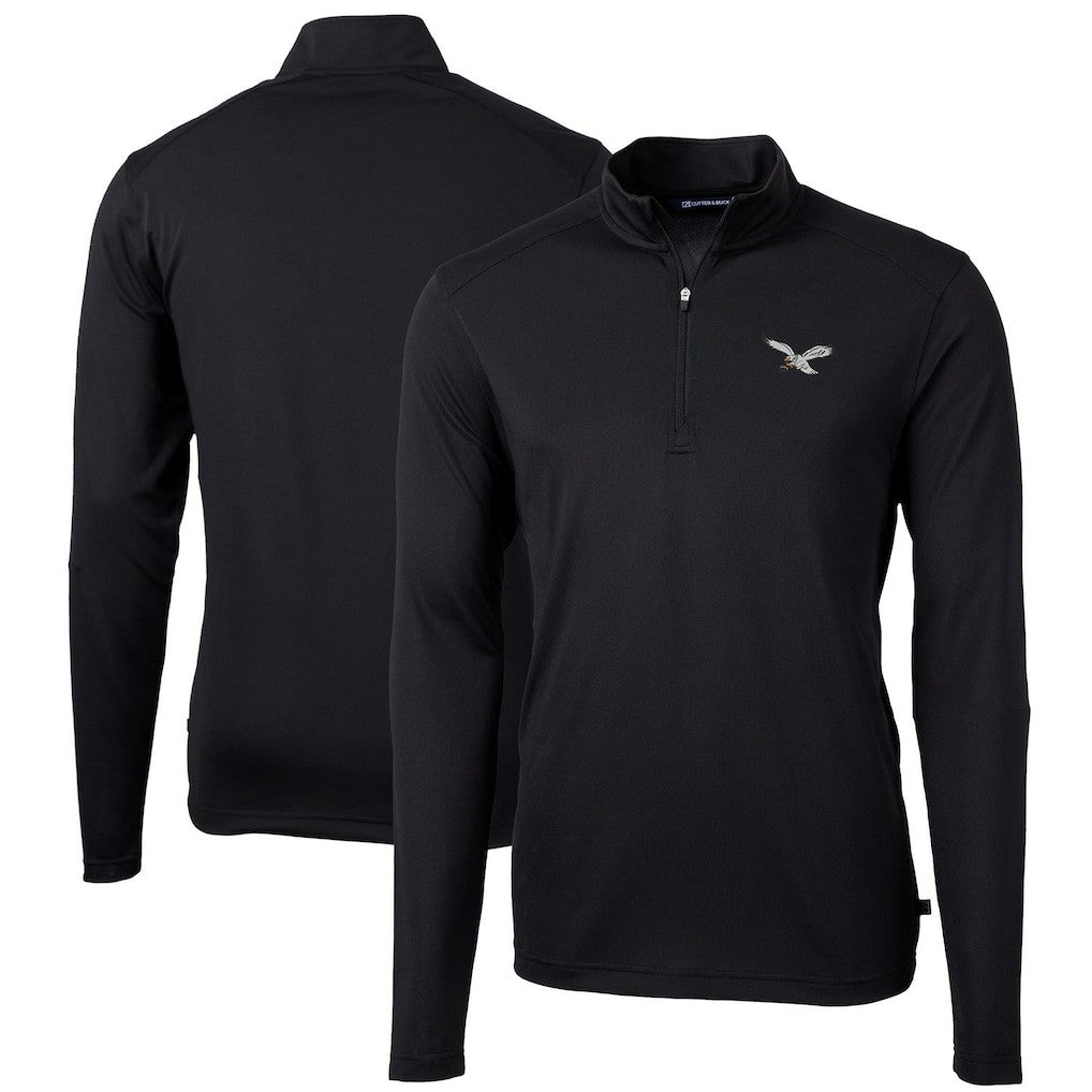 Philadelphia Eagles Cutter & Buck Virtue Eco Pique Recycled Quarter-Zip Pullover - Black - NFL