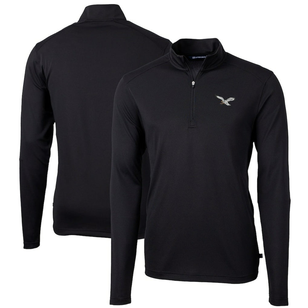 Philadelphia Eagles Cutter & Buck Virtue Eco Pique Recycled Quarter-Zip Pullover - Black - NFL