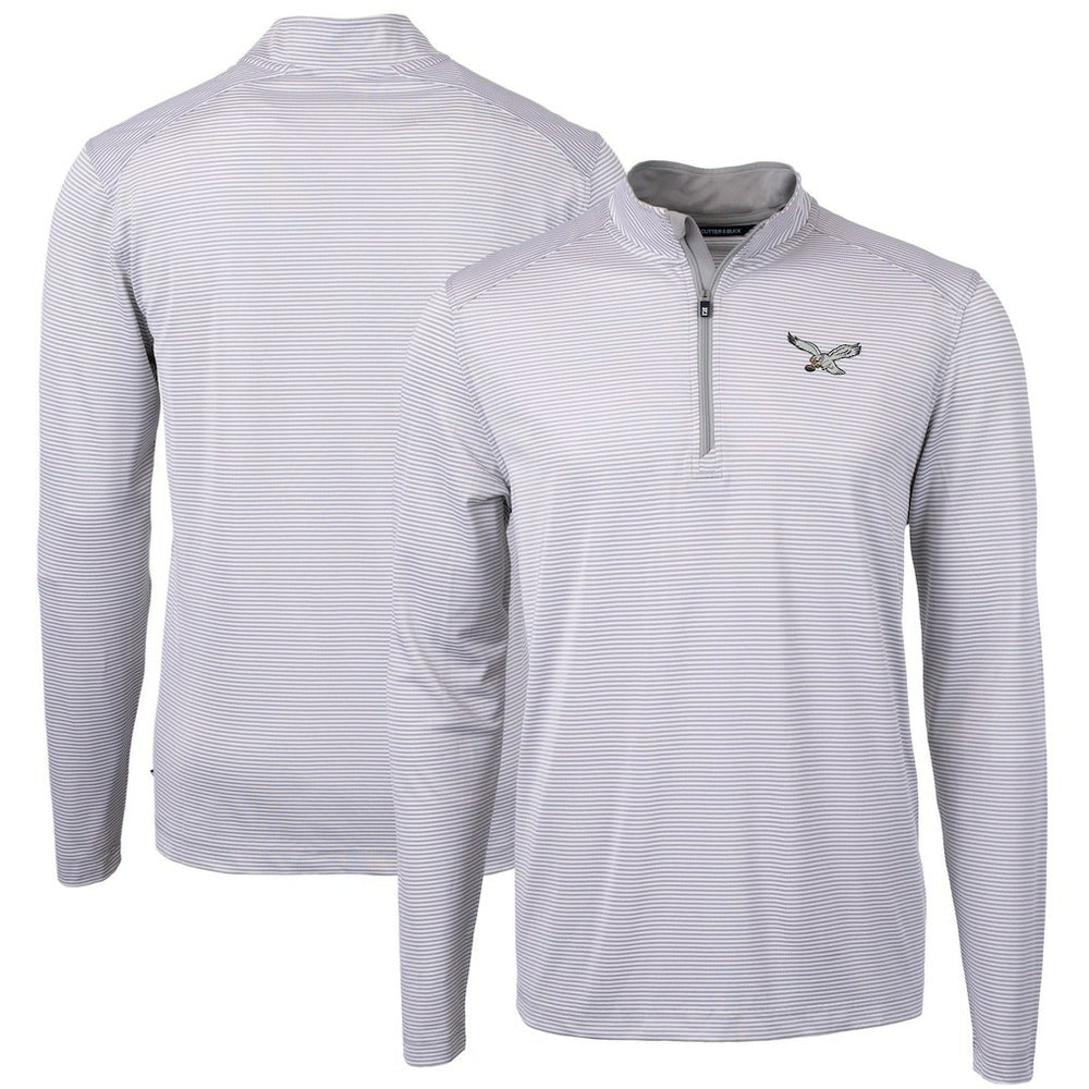 Philadelphia Eagles Cutter & Buck Virtue Eco Pique Micro Stripe Recycled Quarter-Zip Pullover Top - White - NFL