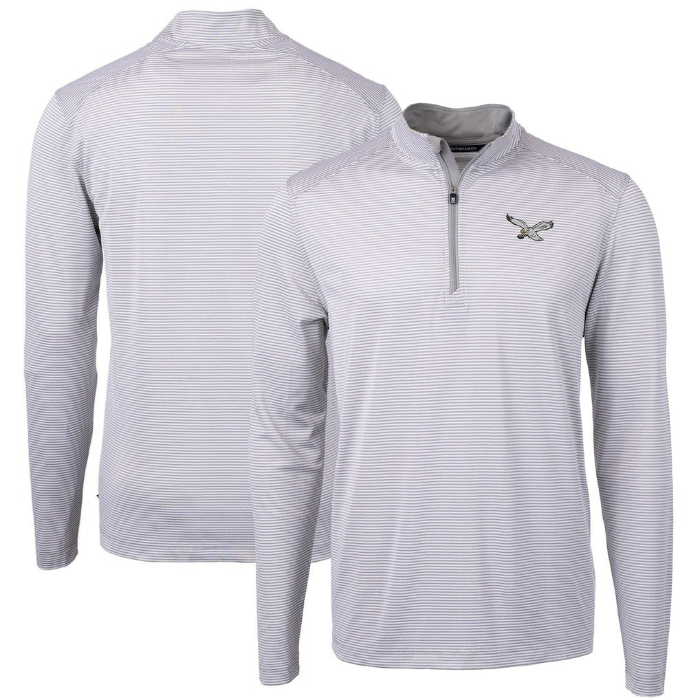 Philadelphia Eagles Cutter & Buck Virtue Eco Pique Micro Stripe Recycled Quarter-Zip Pullover Top - White - NFL