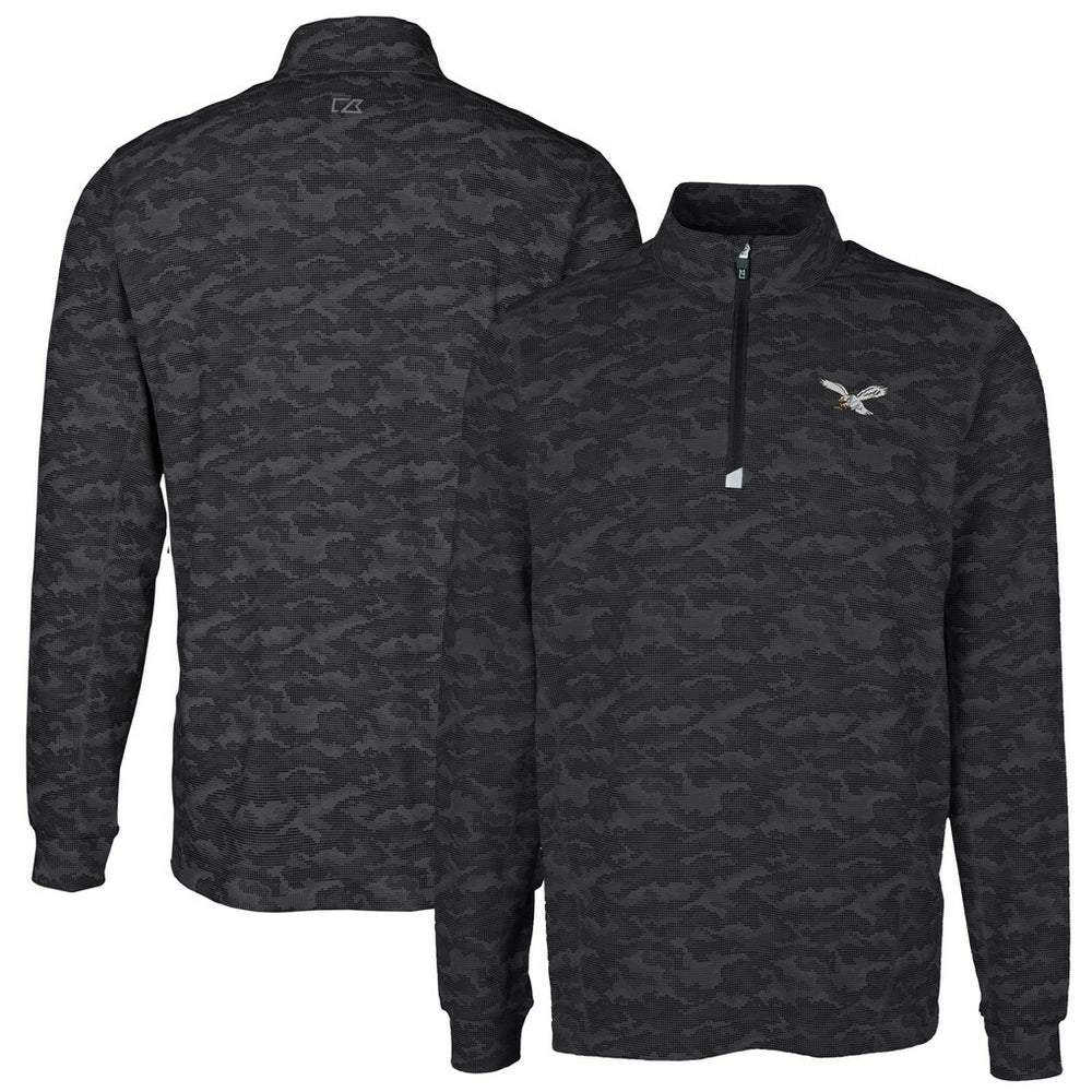 Philadelphia Eagles Cutter & Buck Traverse Camo Print Stretch Quarter-Zip Pullover - Black - NFL