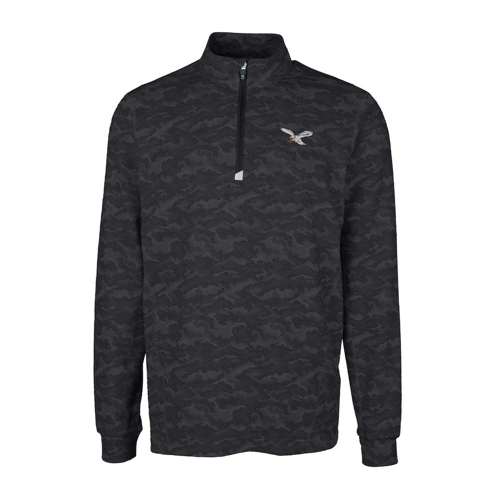 Philadelphia Eagles Cutter & Buck Traverse Camo Print Stretch Quarter-Zip Pullover - Black - NFL
