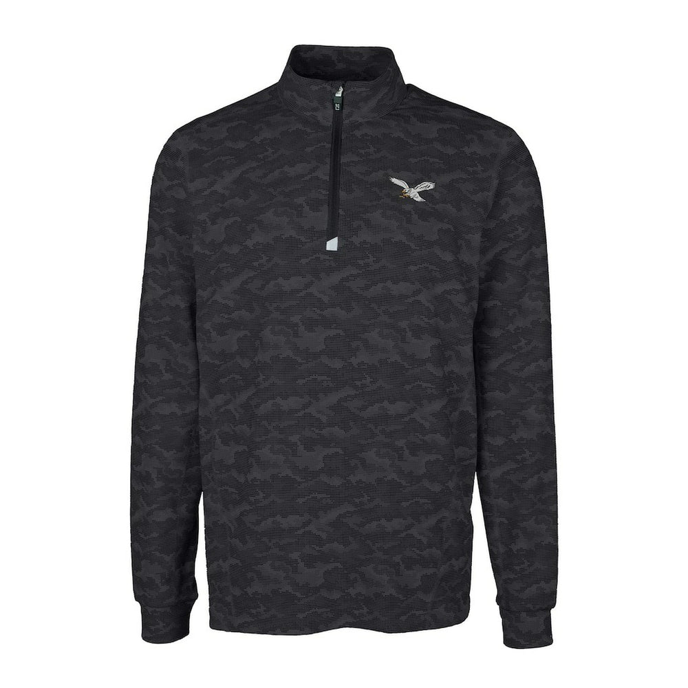 Philadelphia Eagles Cutter & Buck Traverse Camo Print Stretch Quarter-Zip Pullover - Black - NFL