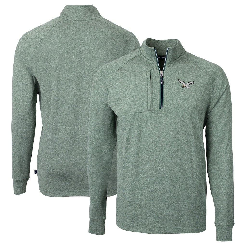Philadelphia Eagles Cutter & Buck Adapt Eco Knit Heathered Recycled Quarter-Zip Pullover - Heather Green - NFL