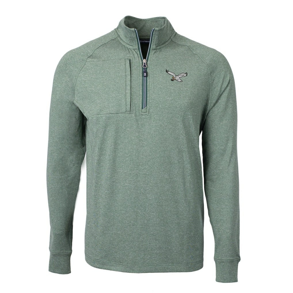 Philadelphia Eagles Cutter & Buck Adapt Eco Knit Heathered Recycled Quarter-Zip Pullover - Heather Green - NFL
