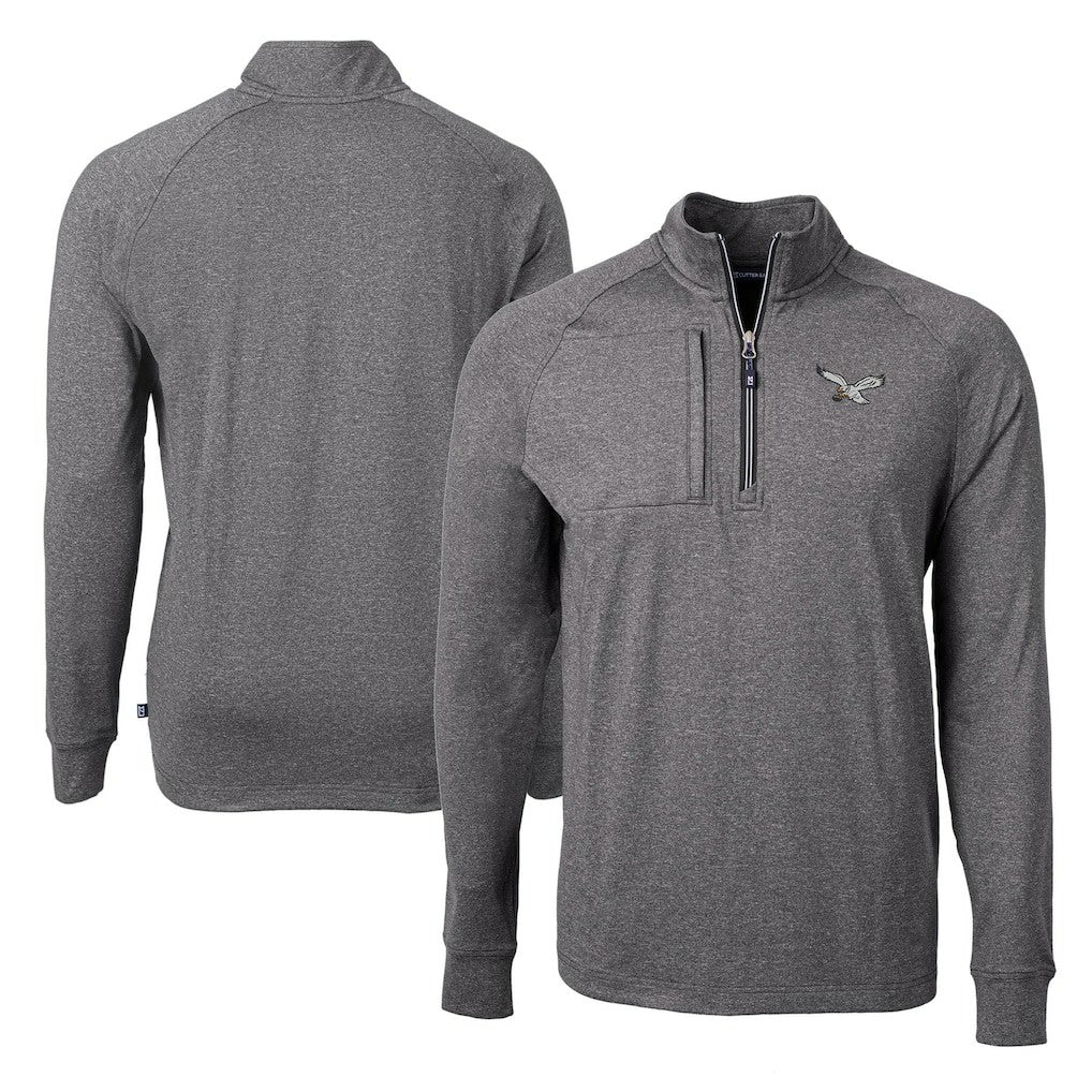 Philadelphia Eagles Cutter & Buck Adapt Eco Knit Heathered Recycled Quarter-Zip Pullover - Heather Black - NFL
