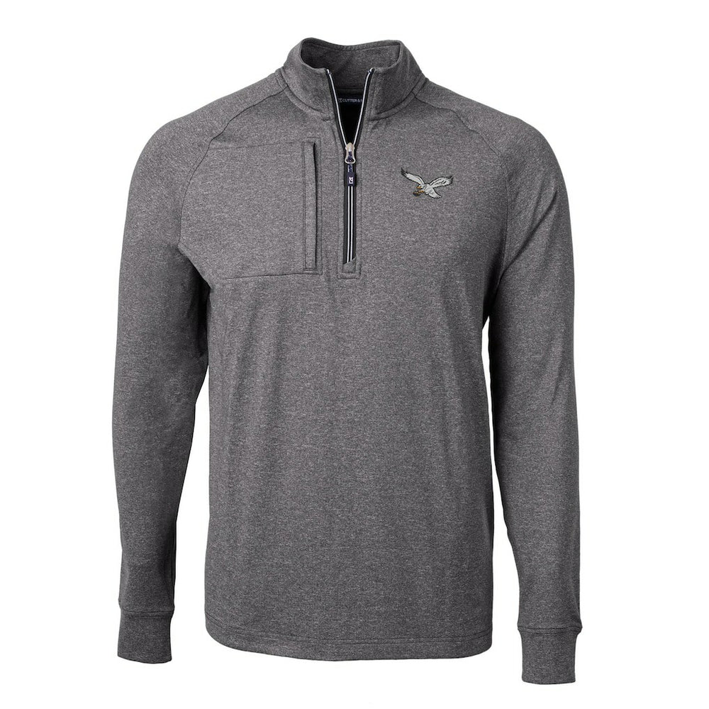 Philadelphia Eagles Cutter & Buck Adapt Eco Knit Heathered Recycled Quarter-Zip Pullover - Heather Black - NFL