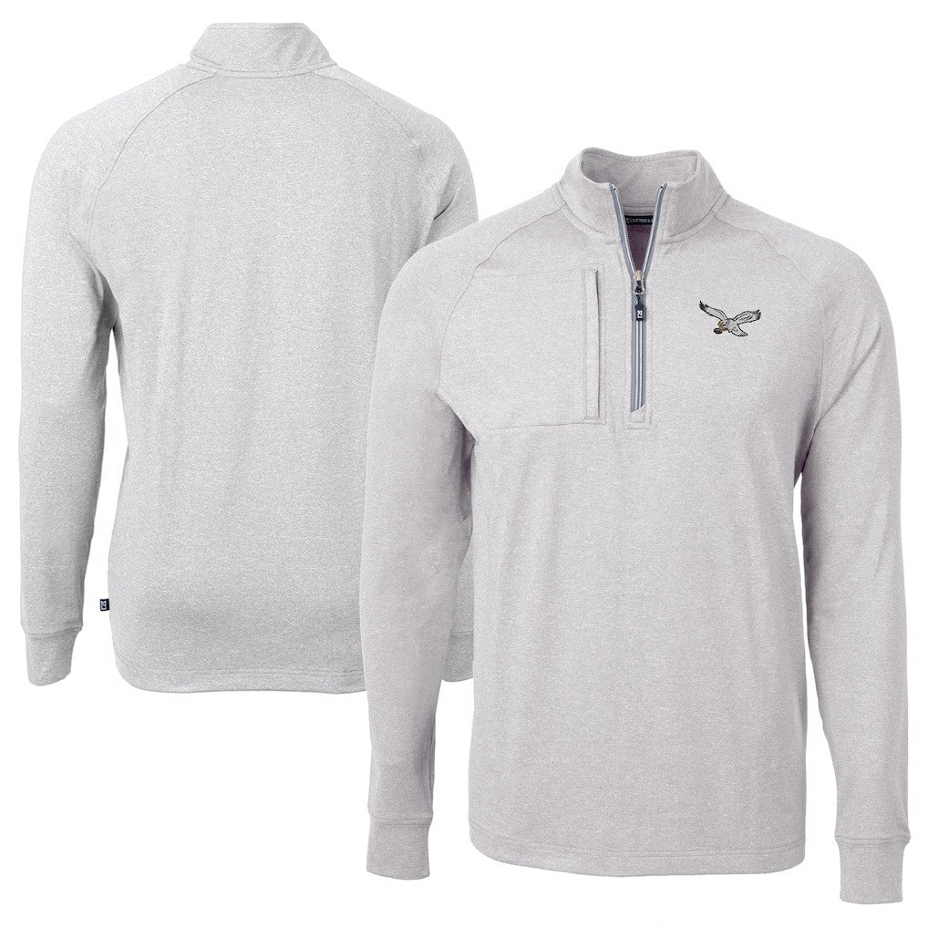 Philadelphia Eagles Cutter & Buck Adapt Eco Knit Heathered Recycled Quarter-Zip Pullover - Heather Gray - NFL
