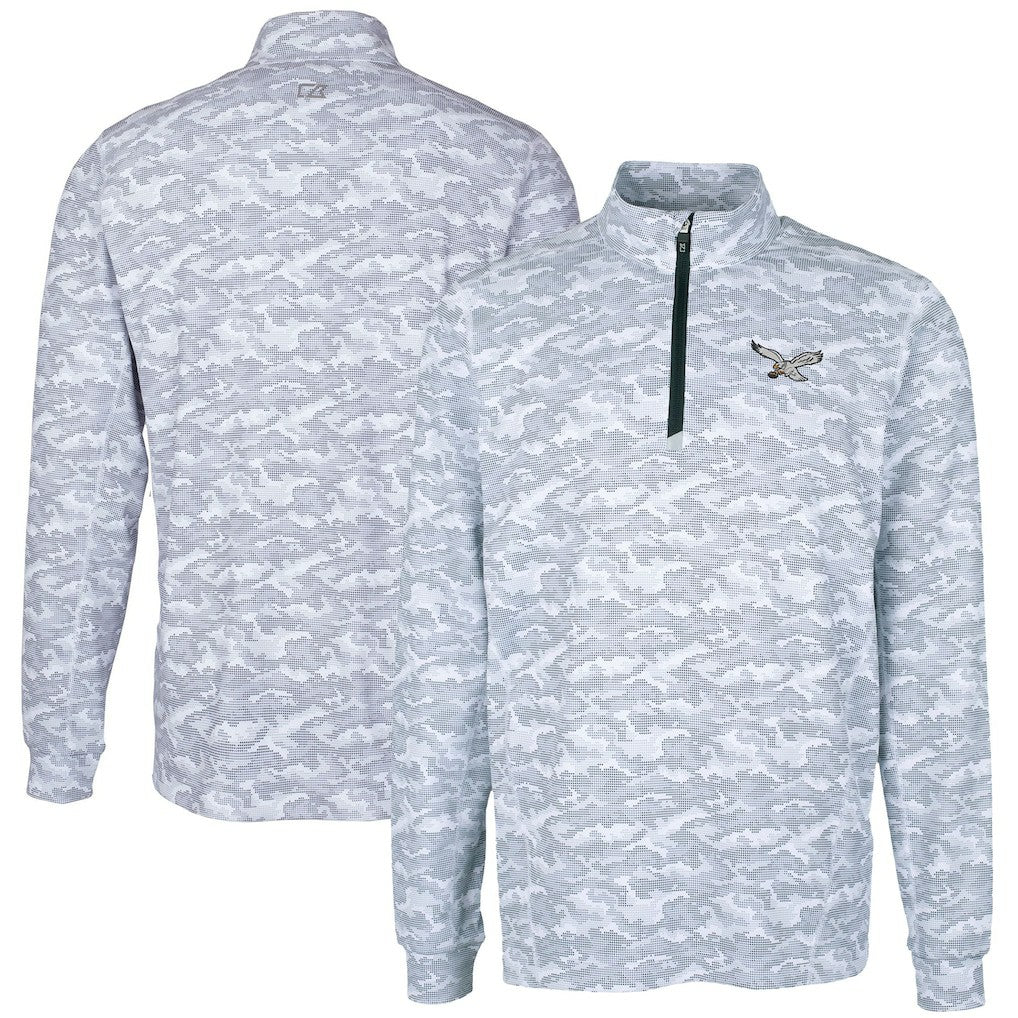 Philadelphia Eagles Cutter & Buck Traverse Camo Print Stretch Quarter-Zip Pullover - Charcoal - NFL