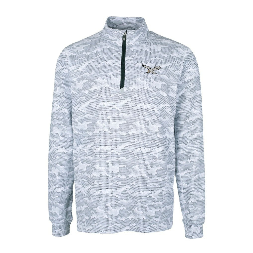 Philadelphia Eagles Cutter & Buck Traverse Camo Print Stretch Quarter-Zip Pullover - Charcoal - NFL