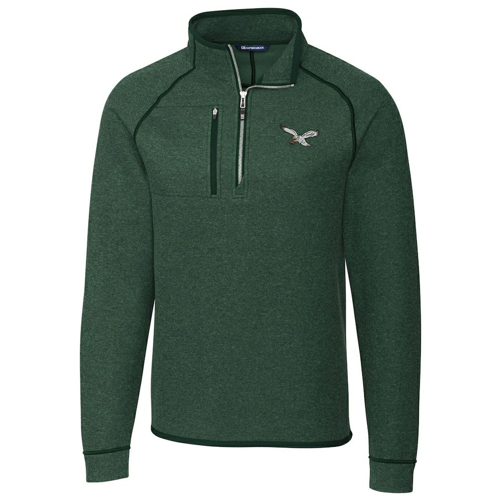 Philadelphia Eagles Cutter & Buck Mainsail Sweater-Knit Half-Zip Pullover Jacket - Heather Green - NFL